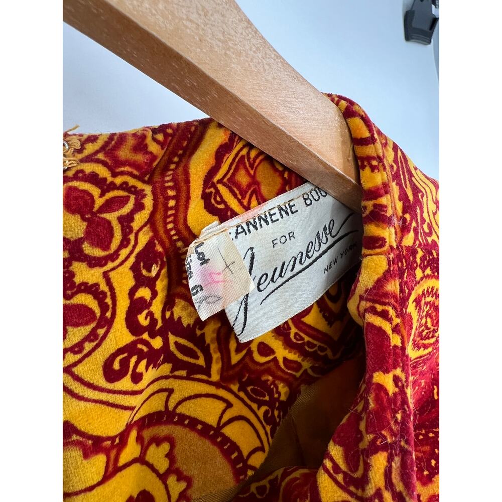Vintage 60s 70s Medallion Print Mod Gold Burgundy Belted Boho Mini Dress - Picture 6 of 7
